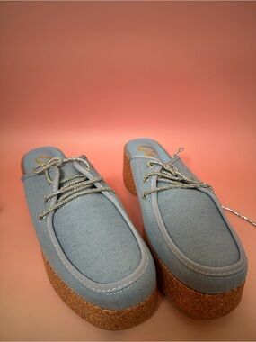 Cape Robbin Light Blue Platform Cork Mule Sneakers
